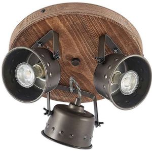 Lindby plafondspot Rubinjo, Ø 31 cm, 3-lamps, hout, GU10