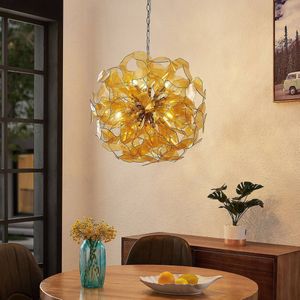 Lindby - hanglamp - 6 lichts - metaal, acryl - H: 58 cm - G9 - antiek messing, amber