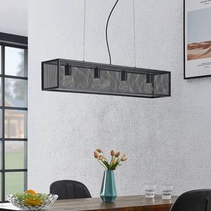 Lindby Adoney hanglamp, staal, zwart, 4-lamps