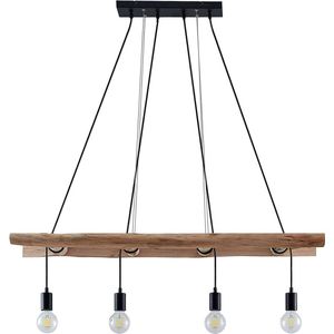Lindby - hanglamp - 4 lichts - ijzer, hout - E27 - zwart, licht hout