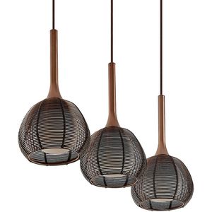 Lucande Tetira hanglamp, 3-lamps, lang, bruin