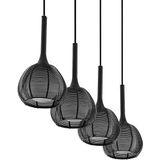 Lucande Tetira hanglamp, 4-lamps, lang, zwart