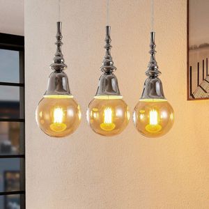 Lucande - hanglamp - 3 lichts - ijzer - E27 - chroom