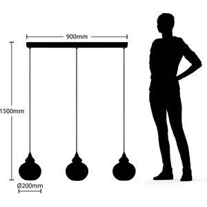 Lindby - hanglamp - 3 lichts - staal, glas - H: 19.5 cm - E27 - rookgrijs, zwart