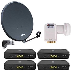 Opticum Digitale 4 deelnemers satellietsysteem (HD AX 150 HDTV-ontvanger, Quad-LNB, QA 60 cm antenne, aluminium) antraciet
