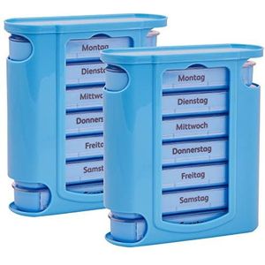 2x WELLGRO tablettenbox voor 7 dagen - elk 4 vakken per dag, 11,5 x 4,5 x 13 cm (B x D x H) - kleur naar keuze, kleur: lichtblauw