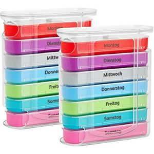 WELLGRO Tablettenbox voor 7 dagen - 4 vakken per dag - 11,5 x 4,5 x 13 cm (B x D x H) - Kleur: meerkleurig