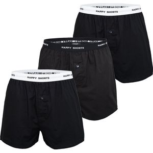 Happy Shorts - 3-Pack - Boxershort - Zwart - 100% Geweven Katoen