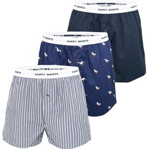 Happy Shorts - Wijde Boxershort - Blauw Gestreept - 100% Katoen - Set van 3