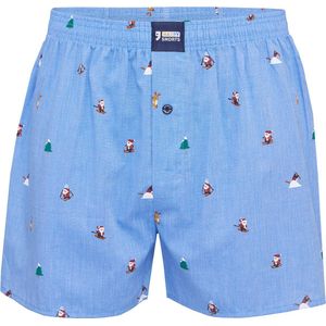 Happy Shorts - Wijde Boxershort - Lichtblauw - Kerst - Skiing Santa