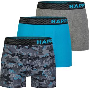 Happy Shorts - Boxershorts - Aqua Blauw / Grijs - 3 Pack - 95% Katoen / 5% Elasthaan
