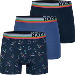 Happy Shorts - Boxershorts - Blauw / Grijs - 3 Pack - 95% Katoen / 5% Elasthaan