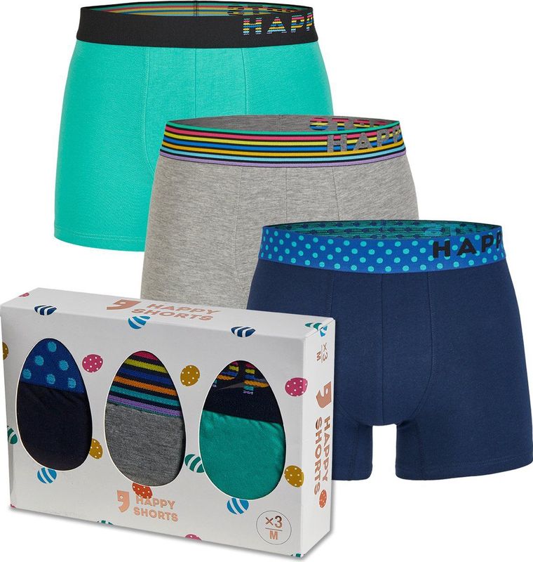 Happy Shorts - Boxershorts - Blauw / Groen / Grijs - 3-Pack