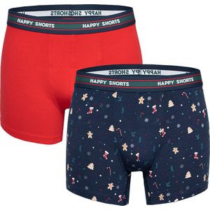 Happy Shorts - 2-Pack - Boxershorts - Blauw - 95% Katoen / 5% Elasthaan, 2 Stuks