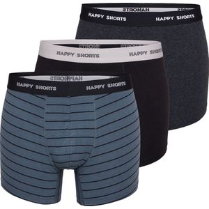 Boxershorts - Gemêleerd Grijs - Effen Zwart - Effen Blauw - Katoen/Elastaan - Multipack van 3