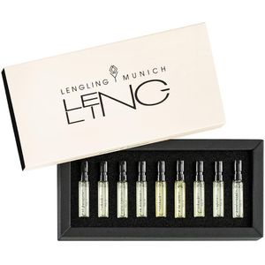 LENGLING MUNICH Unisex geuren No 1 El Pasajero Ontdekkingsset No 1 El Pasajero 1,5 ml + No 2 Skrik 1,5 ml + No 3 Acqua Tempesta 1,5 ml + No 4 In Between 1,5 ml + No 6 A La Carte 1,5 ml + No 7 Sekushi 1,5 ml + No 8 Apéro 1,5 ml + No 9 Wunderwind 1,5 ml 1 Stk. (€ 51,35 / 1 stuks)