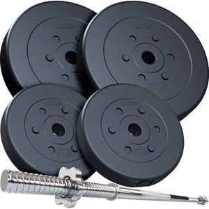 ScSPORTS® Halterset 30 kg - Lange Halterstang met Halterschijven - 2 x 5 kg en 2 x 10 kg Halterschijf Kunststof - 30 mm - Gewichten