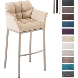 Barhocker Damaso Stoff mit 4-Fuß Gestell creme edelstahl