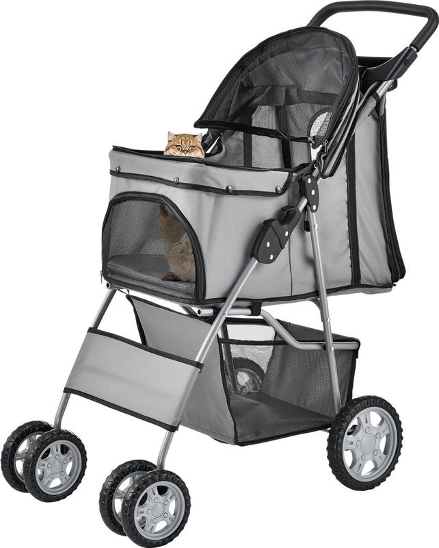 Hundewagen mit Regenschutz und Tasche 73 x 46 x 100 cm Grau