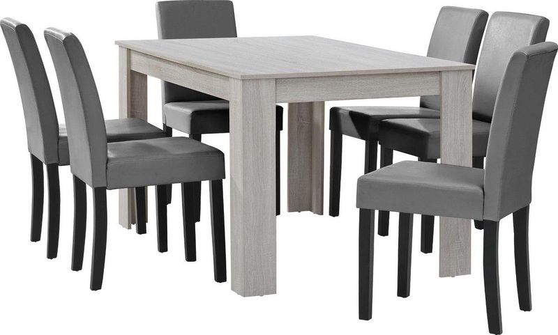 Essgruppe Forssa 7-tlg 140x90 cm Eiche Weiß/ Hellgrau