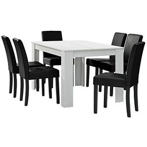 Eetkamerset Nora eethoek 7-delig tafel en stoelen wit en zwart