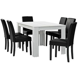 [en.casa] - Essgruppe Forssa 7-tlg 140x90 cm Weiß/ Schwarz
