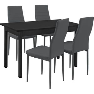 Eethoek eetkamerset Graz 5-delig tafel met stoelen donkergrijs