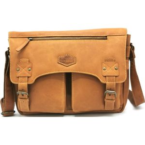 LandLeder - Leren Messengertas PINCH OF WAX - Cognac kleur - (bxhxd) ca. 35cm x 27cm x 11cm