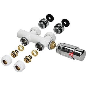 Ventil-Armaturen Set Multiblock Weiß Durchgangsform inkl. Thermostatkopf LuxeBath