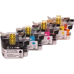 Set 4x ABC huismerk inkt cartridge geschikt voor Brother LC-227XL LC-225XL voor Brother DCP-J4120DW MFC-J4420DW MFC-J4425DW MFC-J4620DW MFC-J4625DW