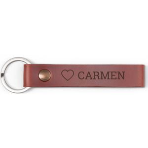 Luxe leren sleutelhanger graveren - Bruin