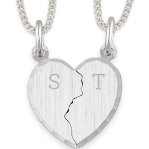 Echte zilver gebroken hart ketting graveren - initialen