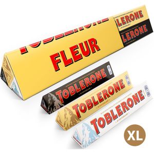 Gepersonaliseerde XL Toblerone Chocoladereep - Cadeau met naam - Multi flavour Puur, Wit & Melk - Zwitserse Chocolade - Persoonlijk geschenk