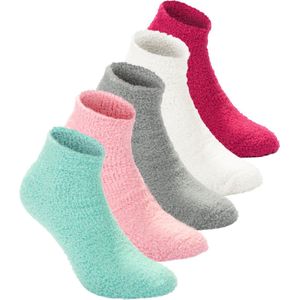 BRUBAKER 10-Pack Dames Bedsokken - Warm - Pluche - Roze, Mint, Crème Wit, Grijs