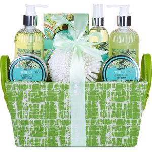 BRUBAKER Cosmetics Bad en Body Set - Witte Thee en Gember Geur - 9-delige Cadeauset in Handle Box