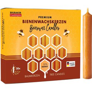 BRUBAKER 20 Pakje Boomkaarsen 10% Bijenwas Kerstkaarsen Piramidekaarsen Kerstboomkaarsen Honinggeel