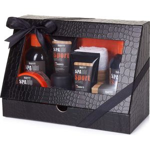 BRUBAKER Cosmetics Verzorgingsset voor Mannen Spa Sport Musk 8 St. Cadeauset met Douchegel, Shampoo, Deodorant, Gezichtscrème, Peeling, Bodylotion, Zeep + Washandje in Geschenkdoosje