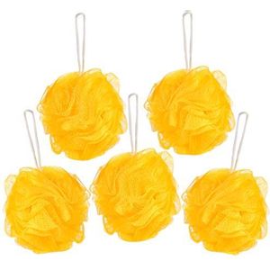 BRUBAKER Cosmetics - 5x Bad Douche Spons voor Peeling en Massage - Mesh Poef om op te Hangen - Geel