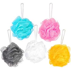 BRUBAKER Cosmetics - 5x Bad Douche Spons voor Peeling en Massage - Mesh Poef om op te Hangen - Kleurenmix