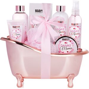 BRUBAKER Cosmetics - Danke Mama - 8-delige Luxe Bad en Body Set - Rose Vanilla Fragrance - Cadeautip Vrouw - Cadeau Idee - Verwenpakket Vrouw - Cadeauset in Decoratieve Badkuip - Cadeau - Moederdag Cadeautje