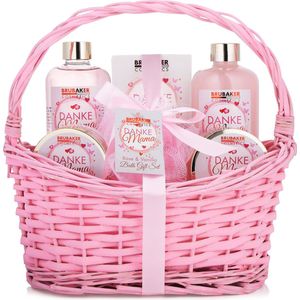 BRUBAKER Cosmetics - Danke Mama - 7-delige Moederdag Bad en Body Set - Rose Vanilla Scent - Cadeauset in Vintage Mandje Roze