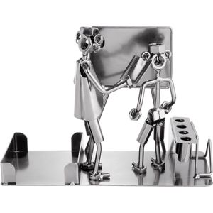 BRUBAKER Schroef Man Leraar met Penhouder - Handgemaakte IJzer Figuur School Metal Man met Visitekaarthouder en Zak voor Blocnotes - Metalen Figuur Cadeau-Idee