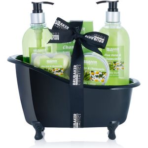 BRUBAKER Cosmetics Bad- en Doucheset Aloë Vera Camomile met Decoratie Badkuip - Cadeau Geschenkset Zwart 9 stuks