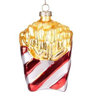 BRUBAKER Franse Frietjes - Handbeschilderde Kerstballen van Glas - Handgeblazen Kerstboomversieringen Figuren Grappige Decoratieve Hangers Boombal - 10,5 cm