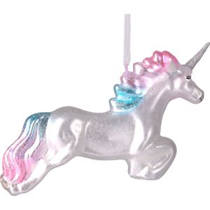 BRUBAKER Eenhoorn Springen - Handgeschilderde Kerstbal van Glas - Handgeblazen Kerstboomversieringen Figuren Grappige Decoratieve Hangers Boombal - 13,5 cm