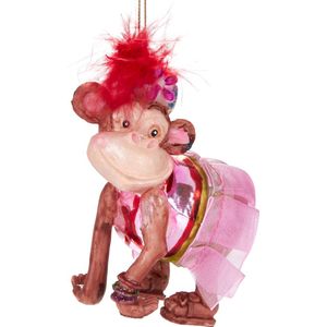 BRUBAKER Circus Aap met Jurk - Handbeschilderde Kerstbal van Glas - Handgeblazen Kerstboomversieringen Figuren Grappige Decoratie Hangers Boombal - 10 cm