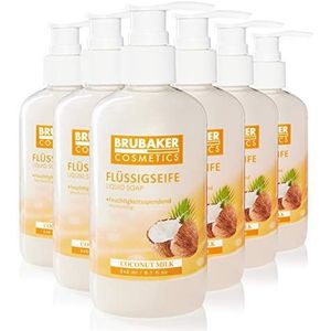 BRUBAKER Cosmetics 6 Pack Handzeep Vloeibare Zeep Coconut - 6 X 240 ML in een Praktische Dispenser - Reinigt Zacht en Hydrateert