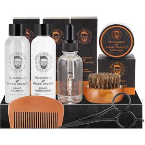 Baardverzorgingsset - Geschenkdoos - Inclusief Baardshampoo, Conditioner, Baardolie, Baardbalsem, Houten Kam, Borstel en Schaar