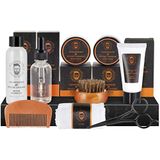 BRUBAKER 9-delige Baardverzorgingsset met 60 ML Baardshampoo, Baardolie, Baardbalsem, Baardborstel, Peeling, Gezichtscrème, Baardkam, Baardschaar, Washandje - Baardhersteller Mannen Cadeaus - Cadeautip - Cadeau Idee - Vaderdag cadeau