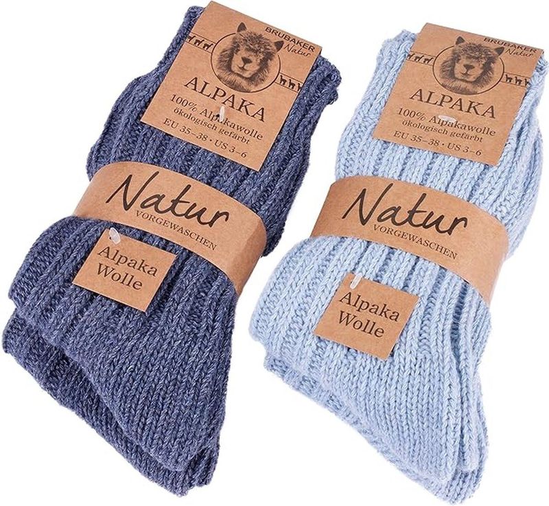 BRUBAKER - Alpaca Sokken - Blauw - 4 Paar - Wintersokken Set voor Dames en Heren